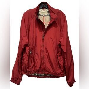 NWOT Beautiful Burberry Deep Red Polyester Windbreaker Jacket Size L